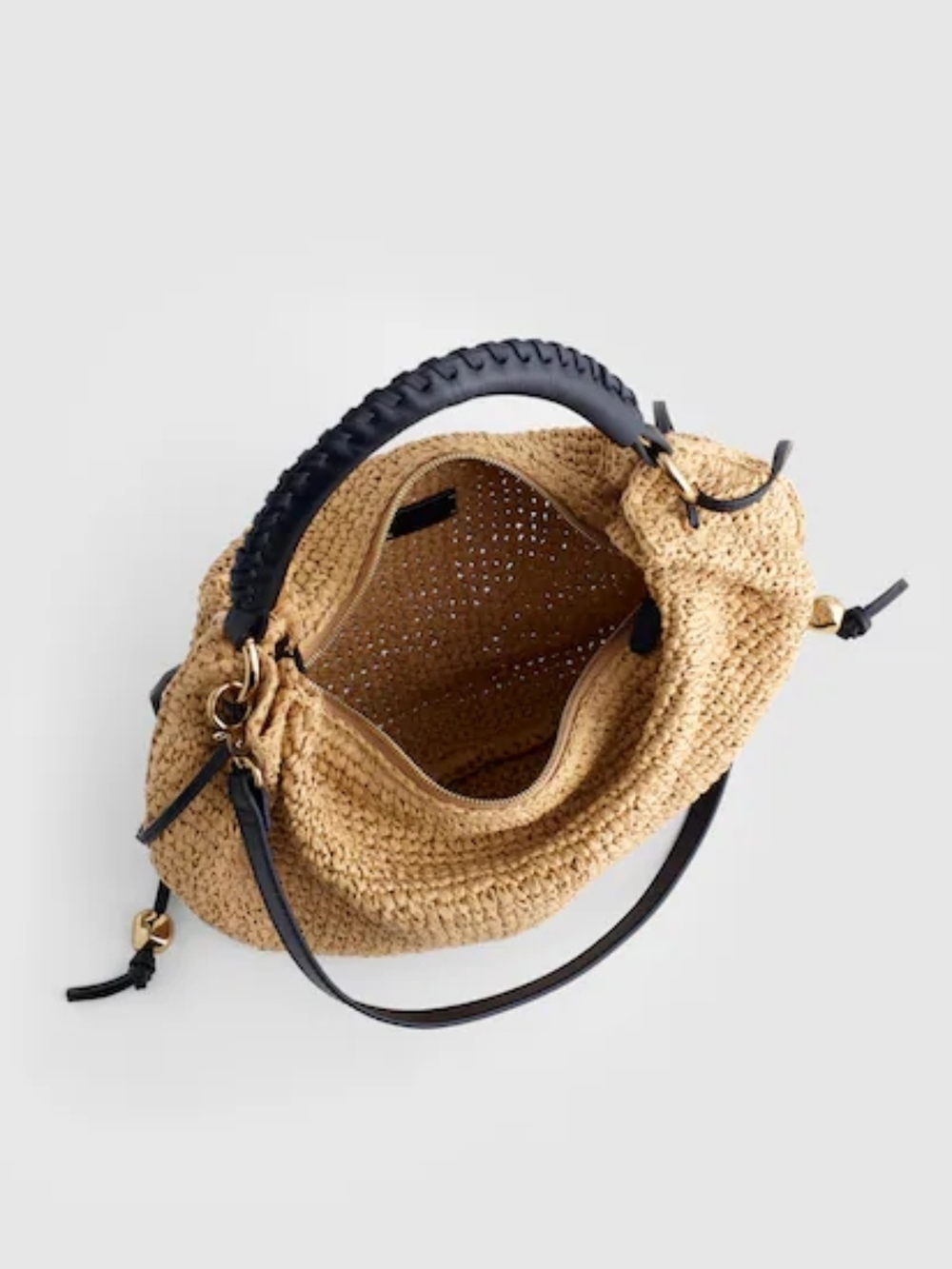 Madewell The Camren Gathered Shoulder Bag in Natural Straw and Leather Trim - Picture 2 of 16